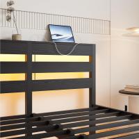 Marco de cama doble con estación de carga y luces LED, plataforma de metal resistente, marco de cama doble de 135 x 190 cm con cabecero de madera con almacenamiento, no necesita - details 8