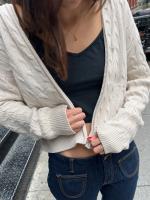 Cárdigan de punto con flores retorcidas para mujer, suéter de manga larga con capucha y cremallera, abrigo corto, ropa de calle, suéteres de moda, - details 1