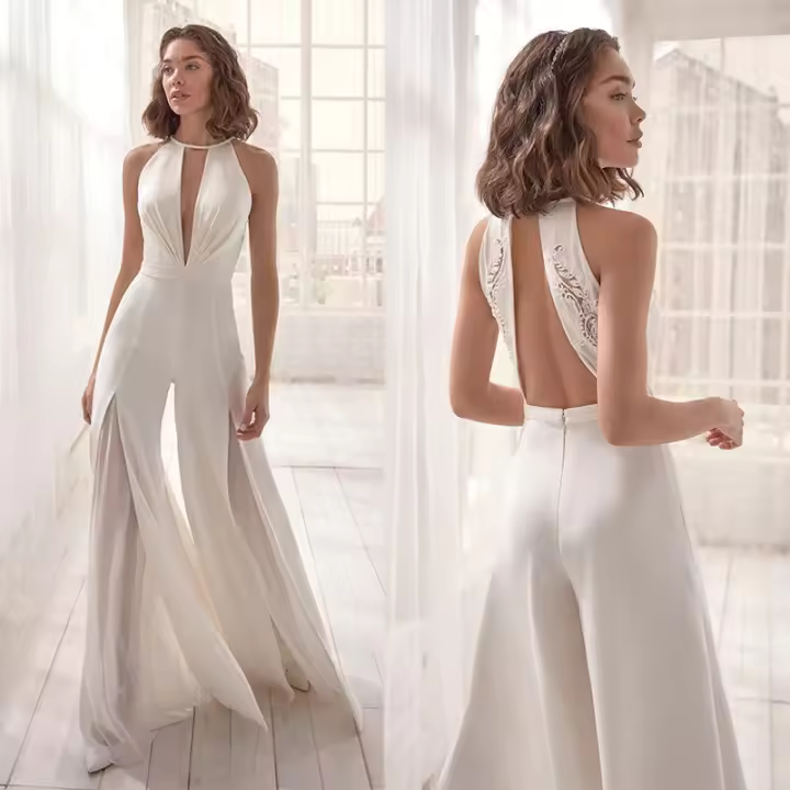 2025 Europa Y Los Estados Unidos Nueva Ropa De Mujer, Mono Sexy Profundo Cuello En V, Pantalones Casuales - 1