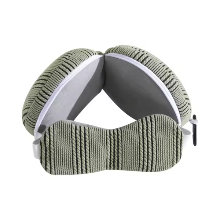 Almohadas portátiles 2 en 1 para el cuello, almohada para siesta con bloqueo de luz en forma de U con máscara para ojos, almohada plegable para dormir para oficina - 1
