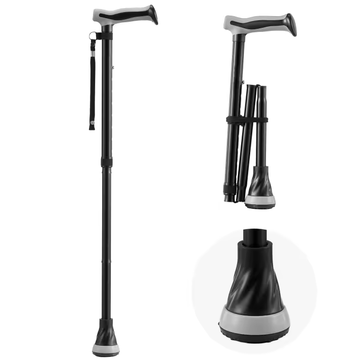 SucceBuy Bastón plegable para caminar, altura ajustable de 8 niveles, punta antideslizante, ayuda de movilidad de aluminio ligero para personas mayores, capacidad de 250 libras - 1