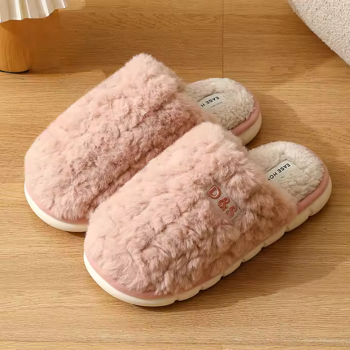 Zapatos de confinamiento transpirables antideslizantesy cálidos de suela gruesa de colores sólidos zapatillas mullidas para el hogar - 1
