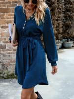 Vestido de punto suelto para mujer, ropa de moda coreana con cordones de Color sólido, vestidos de ganchillo para mujer, manga completa de una pieza, Retro X G - details 19