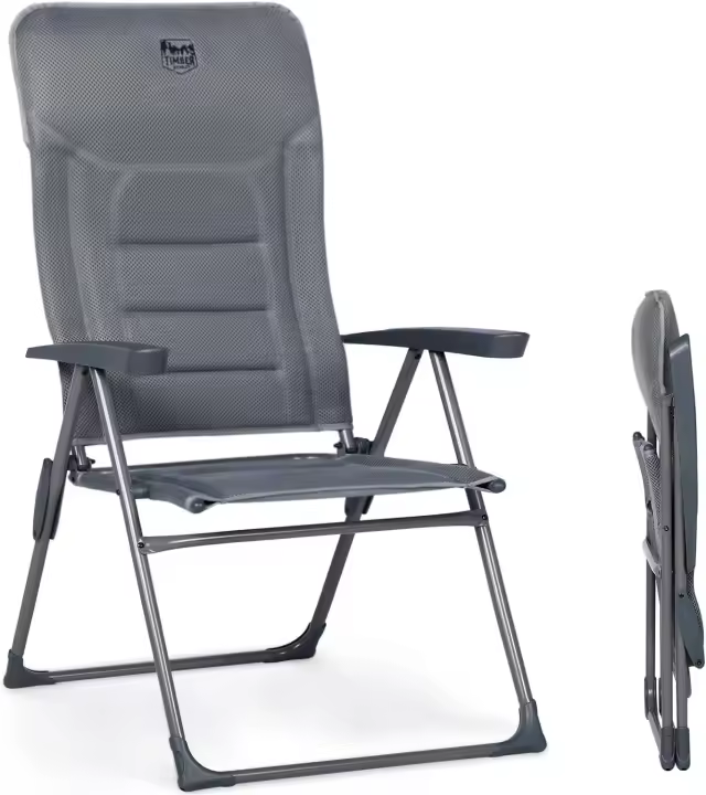 Silla de Jardín Plegable de Aluminio 150kg con Respaldo 7 Posiciones Alto Ajustable con Reposabrazos Reposacabezas Acolchado (2 Piezas, Gris) - 1