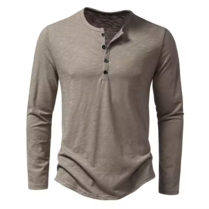 Hombres sudadera de los hombres de manga larga tops de los hombres de bambú de algodón Henley cuello de los hombres de la moda de manga larga camiseta - 1