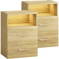 Mesita de Noche Luz LED Táctil Regulable 2 Cajones 40x28x55cm Mesa Auxiliar Dormitorio Salón Roble - details 5