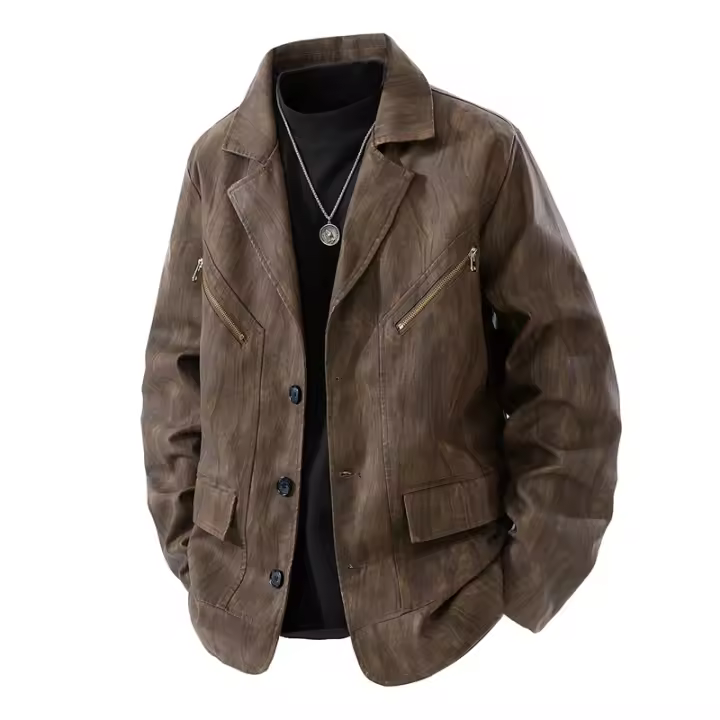 Chaqueta de Cuero Versátil CHAIFENKO para Hombres Cómoda y Suelta para Otoño-Invierno - 1