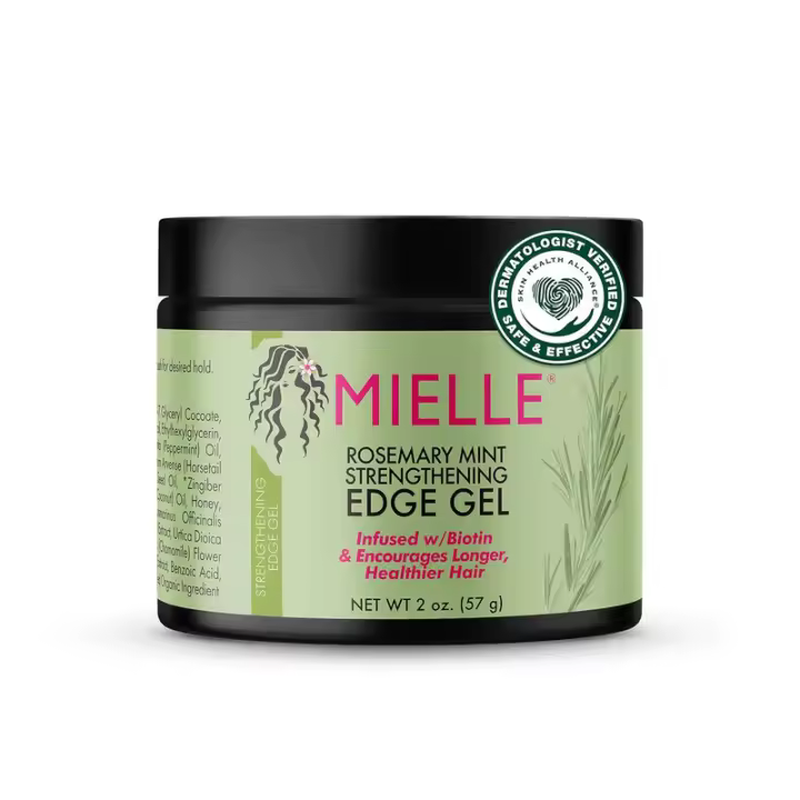 Mielle Organics Gel fortalecedor de bordes de menta y romero, tratamiento de peinado con biotina y aceite esencial, 2 onzas - 1