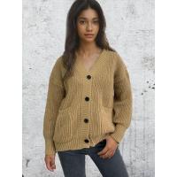 Suéter de punto para mujer Otoño Primavera Cuello en V Sólido Corte holgado - details 8