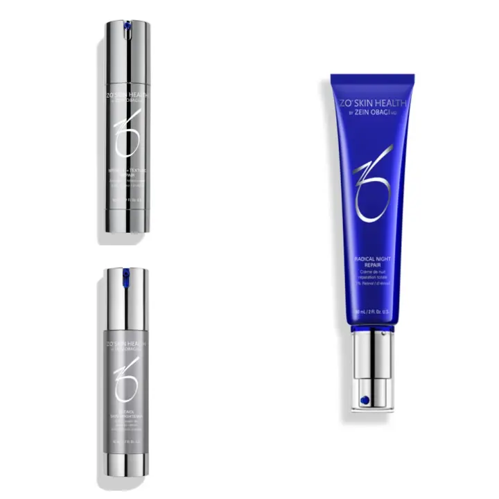 ZO SKIN Radical Night Repair 60ml + Arrugas + Reparación de Textura 50ml + Retinol Skin Brightener 0.5% 50ml Set de tres piezas - 1