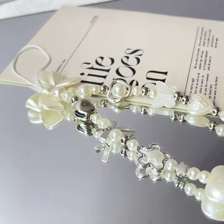 Cadena de Teléfono con Perla Rosa Pulsera Antipérdida para Funda de Teléfono - 1