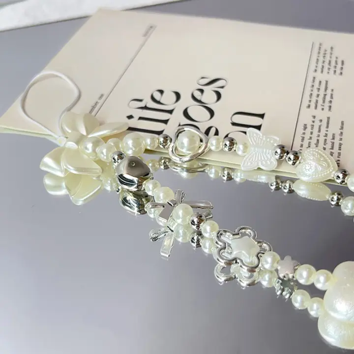Cadena de Teléfono con Perla Rosa Pulsera Antipérdida para Funda de Teléfono - 1