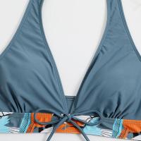 Bikini abierto con estampado de hojas retro en talla grande, conjunto de traje de baño de dos piezas con correas estables para mujer - details 30