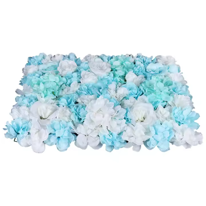 Panel de flores artificiales para pared, telón de fondo de seda azul para decoración al aire libre, para boda, 12 piezas - 1