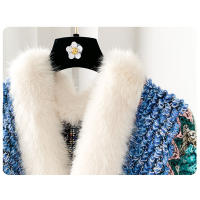 Chaleco de poncho para mujer con borlas de piel sintética abrigo cardigan de punto grueso con bloque de color para otoño e invierno material acrílico - details 3