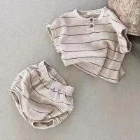 Conjunto de ropa de bebé con forro de verano, camiseta a rayas y bombachos, 2 uds., traje de ropa para niño, conjunto de ropa nfant de algodón puro, 2024 - details 7