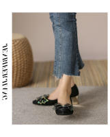 Tacones altos de moda puntiaguda francesa primavera y otoño de las mujeres nuevo tacón grueso boca poco profunda diamantes de imitación arco temperamento versátil zapatos individuales - details 18