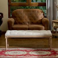 Cabecera estilo vintage, banco de entrada con asiento acolchado y patas de madera para dormitorio y salón - details 1