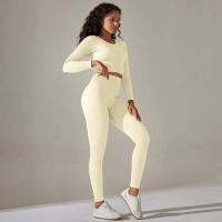Conjunto de yoga sin costuras para mujer, top corto de manga larga, sujetador deportivo, leggings para correr de cintura alta, ropa de gimnasio - details 25