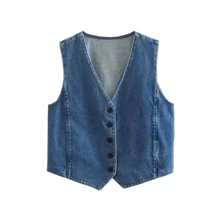BUNO-Chaleco vaquero con cuello en V para mujer, prenda de vestir de estilo francés, sencillo, con clip en la espalda y corazón - 1