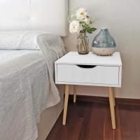 2 Piezas Mesitas de Noche Dormitorio Nórdico Mesitas de Noche Blancas con Patas de Madera Maciza Mesa Auxiliar con Cajón 48,5x41x57,5cm para Dormitorio Sala de Estar Salón - details 3
