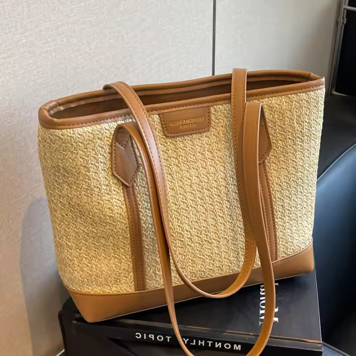 Bolso Grande de Paja Tejido Bolso de Playa de Vacaciones Casual para Mujeres - 1
