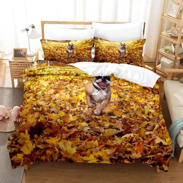 Juego de Ropa de Cama de Bulldog 3D Funda de Edredón, Funda de Almohada, Ropa de Cama para Cama Doble, Plena, Rey - 1