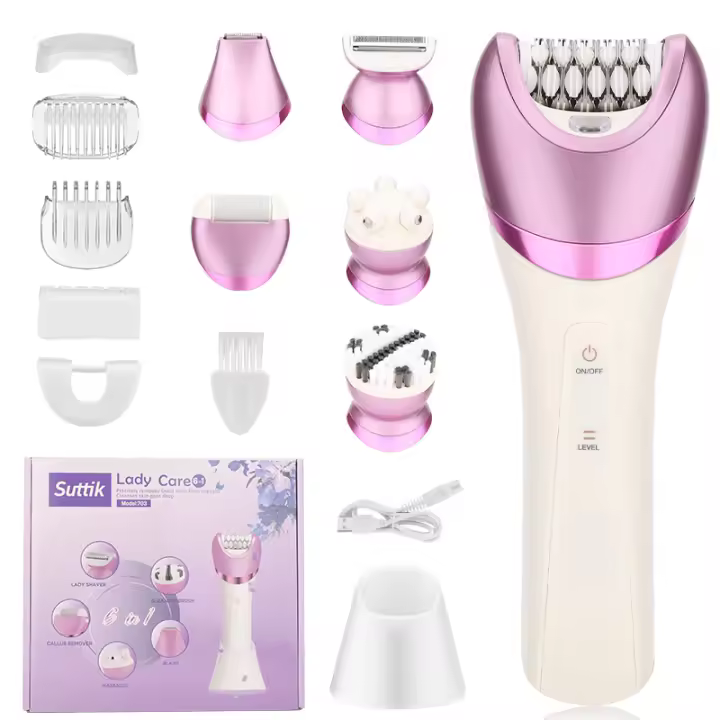 Depiladora para Mujer Afeitadora eléctrica Raozr Vello púbico Recortador de Bikini Depilación Corporal Cara, Piernas y Axilas Húmedo Seco con Luz LED 6 en 1 - 1