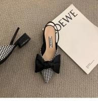 Zapatos de tacón para mujer, zapatos de tacón con lazo y punta estrecha a la moda, tacones de lunares a cuadros, Sandalias de tacón pequeño sin cordones, zapatos finos informales - details 6