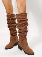 Nuevas botas plisadas de invierno para mujer, botas altas Martin de talla grande, botas de montar de tacón grueso de gamuza - details 5