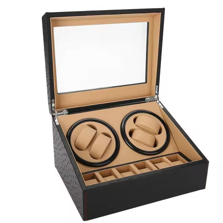 Caja de Reloj Automática Giratoria de Cuero Negro 4+6 Estuche de Reloj Automático - 1