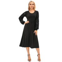 2025 primavera nuevo vestido de dama de honor de manga larga de color sólido bordado con lentejuelas de talla grande para mujer elegante - details 7