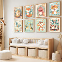 Póster de dibujos animados de León, jirafa, zorro, arte de pared para guardería, dormitorio de bebé, pintura de lienzo de Animal lindo, decoración estética moderna para habitación - details 0