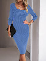 Vestido de punto acanalado para mujer, suéter ajustado con aberturas, elegante, de manga larga, otoño e invierno, 2023 - details 17