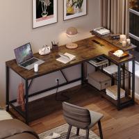 Escritorio en Forma de L con Tomas de Corriente y Luces LED, Escritorio Esquinero con Estantes, Reversible para Ordenador para el Hogar, Oficina, Dormitorio, Espacio Pequeño, 106,5 cm - details 33