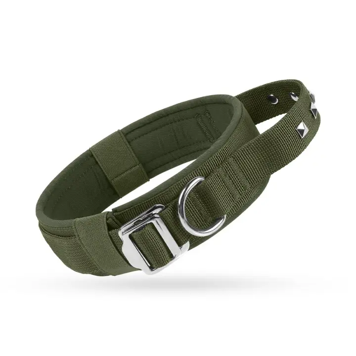 Collar de entrenamiento para perros ajustable, práctico, transpirable, resistente, con remaches, hebilla de Metal, correa para mascotas al aire libre - 1
