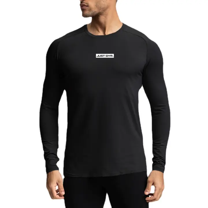 Camisetas deportivas de manga larga para hombre, Tops de compresión ajustados con cuello redondo, para entrenamiento y culturismo, para otoño - 1