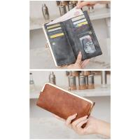 Cartera Larga Multifuncional De Colores Sólidos, Monedero De Mano Vintage, Tarjetero Con Cremallera Para Mujer - details 6