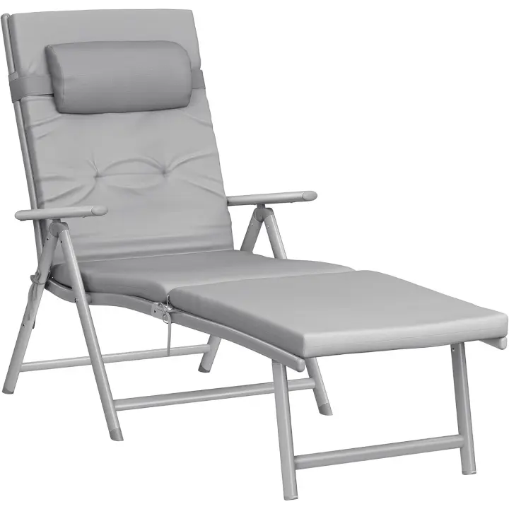 Larga, baño Sol con colchón 6 cm Grosor, reposacabezas extraíble, Aluminio antióxido, Transpirable, reclinable, Carga máxima 150 kg, Gris GCB24GY - 1