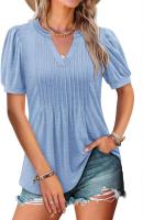 Camiseta informal de verano 2025 con cuello en V y manga de burbuja doblada - details 0