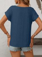 Camiseta de manga corta con botones y cuello redondo para mujer, Top hueco, Color sólido, novedad de primavera y verano 2025 - details 21