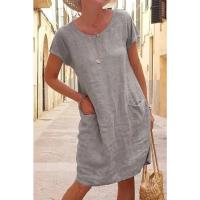 Vestidos informales para Mujer, novedad De verano 2025, vestido De manga corta De lino y algodón, Vestidos Negros para Mujer - details 1