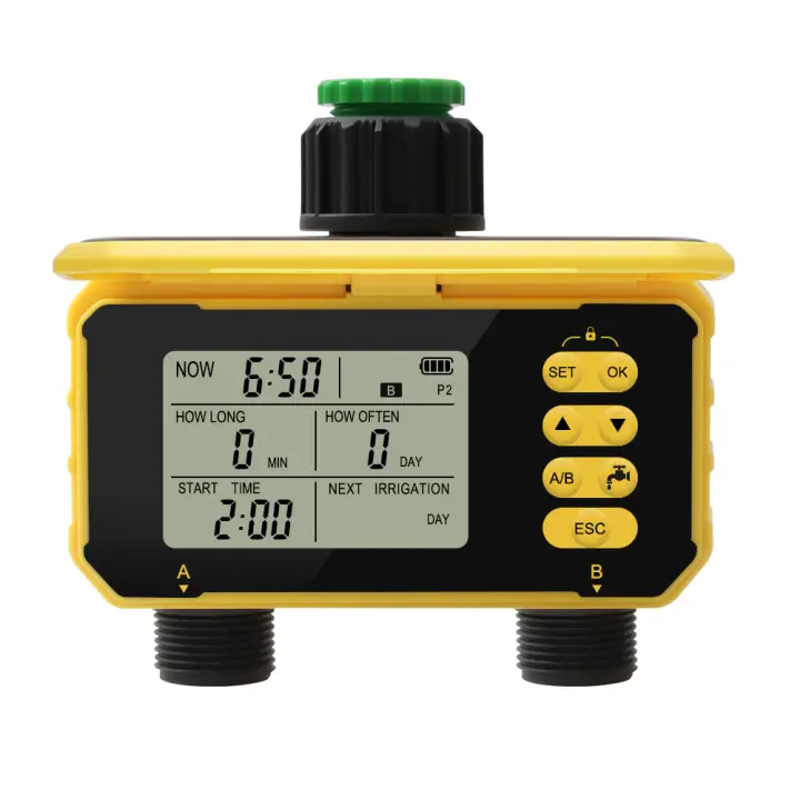 Temporizador de agua Dual inteligente, temporizador automático para aspersores de jardín controlador de riego por goteo Digital para granja al aire libre, carga Solar - 1