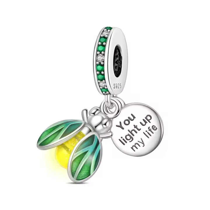 Colgante de Plata de Ley 925 con forma de luciérnaga verde noctilucente, compatible con pulsera Original Pandora, abalorios, regalo de joyería para mujer - 1