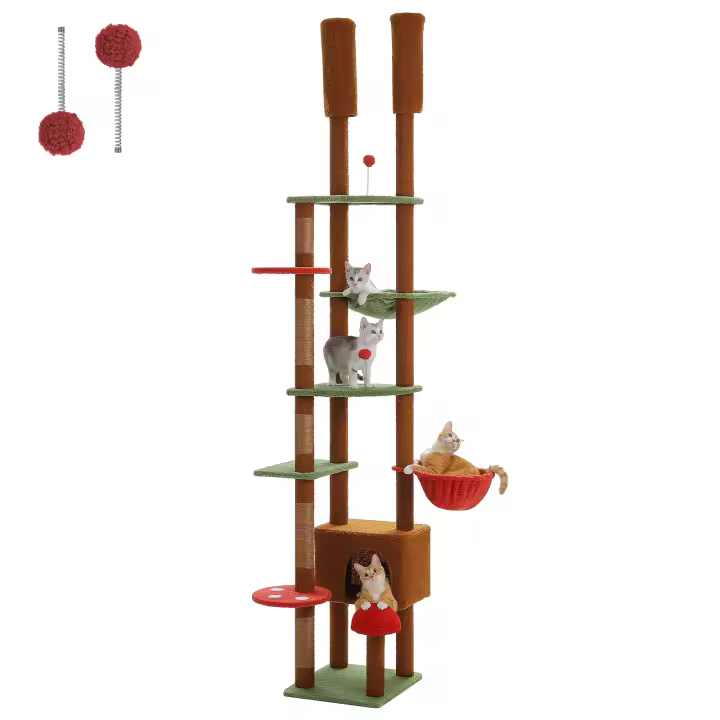 Árbol para gatos ajustable de 230-252 cm de altura para interiores, torre alta para gato con condominio, hamaca y poste rascador - 1