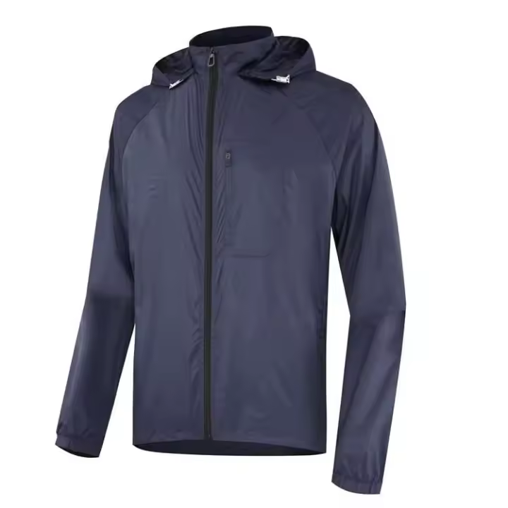 Chaqueta de ciclo al aire libre de cuero con capucha para hombre, cortavientos reflectante transfronterizo ODM - 1