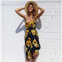 Correas con estampado de playa, abrigo de verano sin mangas con cuello en V para mujer, vestido midi sexy, vestidos elegantes Vestiti Donna - details 1
