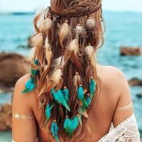 Diadema de plumas con borlas a la moda, tocado ajustable de estilo bohemio, disfraz étnico, diadema india de arcoíris, boda de novia - details 2