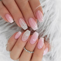 Uñas Artificiales de Bailarina de Doble Color con Brillo Longitud Media, Punta Cuadrada, Belleza para Mujeres y Niñas - details 4