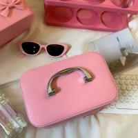 Bolsa de maquillaje de cuero PU con lazo rosa, caja de almacenamiento de productos para el cuidado de la piel con mango de aleación portátil, estuche de maquillaje de mano impermeable de gran capacidad - details 8
